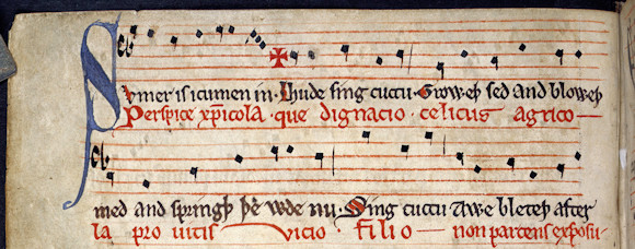 Sumer is icumen in (first two lines)